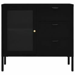 VidaXL Buffet Noir 75x35x70 cm Acier et verre trempé -Buffets & bahuts Soldes image 3 336073