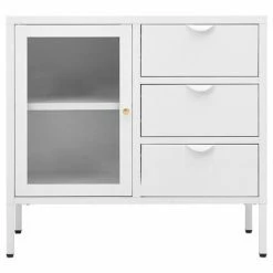 VidaXL Buffet Blanc 75x35x70 cm Acier et verre trempé -Buffets & bahuts Soldes image 3 336074