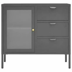 VidaXL Buffet Anthracite 75x35x70 cm Acier et verre trempé -Buffets & bahuts Soldes image 3 336075