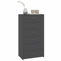 800668 vidaXL Sideboard with 6 Drawers Grey 50x34x96 cm Chipboard -Buffets & bahuts Soldes image 3 800668