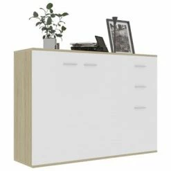 VidaXL Buffet Blanc et chêne sonoma 105x30x75 cm Aggloméré 8 VidaXL Buffet Blanc et chêne sonoma 105x30x75 cm Aggloméré -Buffets & bahuts Soldes image 3 800698