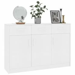 VidaXL Buffet Blanc 110x30x75 cm Aggloméré -Buffets & bahuts Soldes image 3 800702