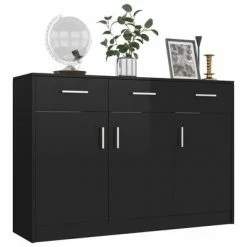 VidaXL Buffet Noir brillant 110x30x75 cm Aggloméré -Buffets & bahuts Soldes image 3 800709