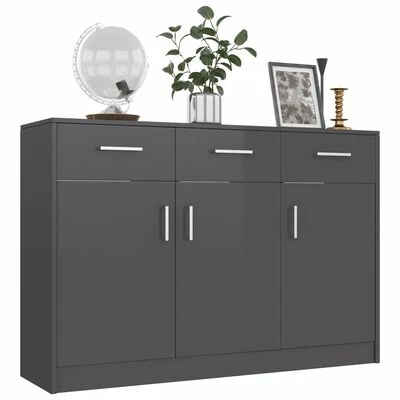 VidaXL Buffet Gris brillant 110x30x75 cm Aggloméré 3 VidaXL Buffet Gris brillant 110x30x75 cm Aggloméré – Image 3