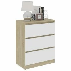 VidaXL Buffet Blanc et chêne sonoma 60x35x76 cm Bois d'ingénierie -Buffets & bahuts Soldes image 3 801387