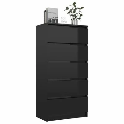 VidaXL Buffet à tiroirs Noir brillant 60x35x121 cm Aggloméré 3 VidaXL Buffet à tiroirs Noir brillant 60x35x121 cm Aggloméré – Image 3