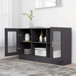 VidaXL Armoire à vitrine Gris 120x30,5x70 cm Aggloméré -Buffets & bahuts Soldes image 3 802788
