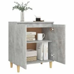 VidaXL Buffet avec pieds en bois Gris béton 60x35x70 cm Aggloméré -Buffets & bahuts Soldes image 3 806071
