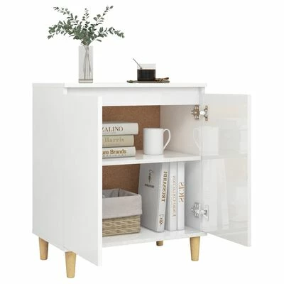 VidaXL Buffet avec pieds en bois Blanc brillant 60x35x70 cm Aggloméré 3 VidaXL Buffet avec pieds en bois Blanc brillant 60x35x70 cm Aggloméré – Image 3