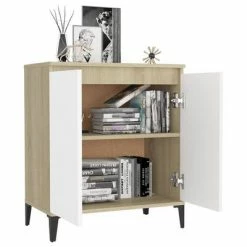 VidaXL Buffet Blanc et chêne sonoma 60x35x70 cm Aggloméré -Buffets & bahuts Soldes image 3 806081