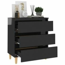VidaXL Buffet Noir brillant 60x35x69 cm Aggloméré -Buffets & bahuts Soldes image 3 806092