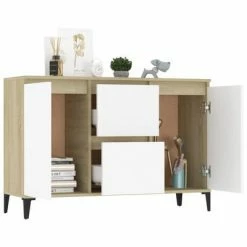 VidaXL Buffet Blanc et chêne sonoma 104x35x70 cm Aggloméré -Buffets & bahuts Soldes image 3 806117