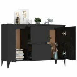 VidaXL Buffet Noir brillant 104x35x70 cm Aggloméré -Buffets & bahuts Soldes image 3 806119