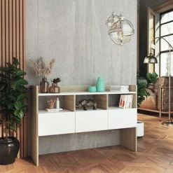 VidaXL Buffet Blanc et chêne sonoma 105x30x70 cm Aggloméré -Buffets & bahuts Soldes image 3 808382