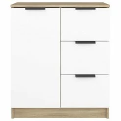 VidaXL Buffet Blanc et chêne sonoma 60x30x70 cm Bois d'ingénierie -Buffets & bahuts Soldes image 3 811084