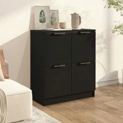 VidaXL Buffet Noir 60x30x70 cm Bois d'ingénierie -Buffets & bahuts Soldes image 3 811098