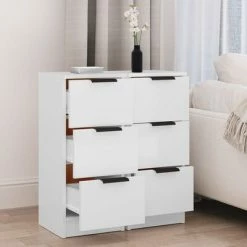 VidaXL Buffets 2 pcs Blanc 30x30x70 cm Bois d'ingénierie -Buffets & bahuts Soldes image 3 811152