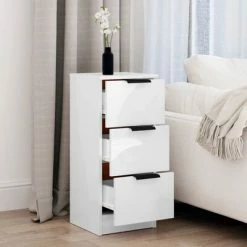 VidaXL Buffet Blanc brillant 30x30x70 cm Bois d'ingénierie -Buffets & bahuts Soldes image 3 811163