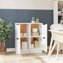 VidaXL Buffets 2 pcs Blanc brillant 30x30x70 cm Bois d'ingénierie -Buffets & bahuts Soldes image 3 811182