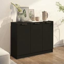 VidaXL Buffet Noir 90,5x30x70 cm Bois d'ingénierie -Buffets & bahuts Soldes image 3 811188