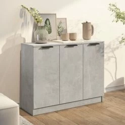 VidaXL Buffet Gris béton 90,5x30x70 cm Bois d'ingénierie -Buffets & bahuts Soldes image 3 811191