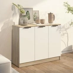 VidaXL Buffet Blanc et chêne sonoma 90,5x30x70 cm Bois d'ingénierie -Buffets & bahuts Soldes image 3 811192