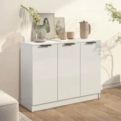 VidaXL Buffet Blanc brillant 90,5x30x70 cm Bois d'ingénierie -Buffets & bahuts Soldes image 3 811193