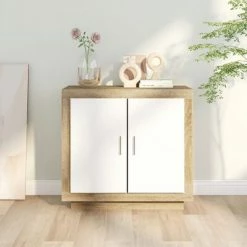 VidaXL Buffet Blanc et chêne sonoma 80x40x75 cm Bois d'ingénierie -Buffets & bahuts Soldes image 3 811822