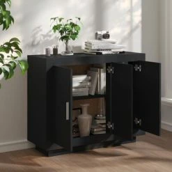 VidaXL Buffet Noir 92x35x75 cm Bois d'ingénierie -Buffets & bahuts Soldes image 3 811836