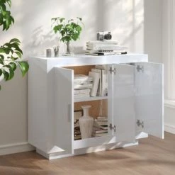 VidaXL Buffet Blanc brillant 92x35x75 cm Bois d'ingénierie -Buffets & bahuts Soldes image 3 811841