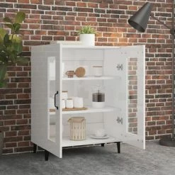 VidaXL Buffet Blanc brillant 69,5x34x90 cm Bois d'ingénierie -Buffets & bahuts Soldes image 3 812129