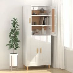 VidaXL Buffet Blanc brillant 69,5x34x90 cm Bois d'ingénierie -Buffets & bahuts Soldes image 3 812138