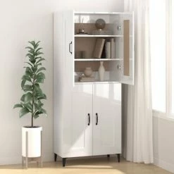 VidaXL Buffet Blanc brillant 69,5x34x90 cm Bois d'ingénierie -Buffets & bahuts Soldes image 3 812147