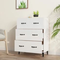 VidaXL Buffet Blanc brillant 69,5x34x90 cm Bois d'ingénierie -Buffets & bahuts Soldes image 3 812165