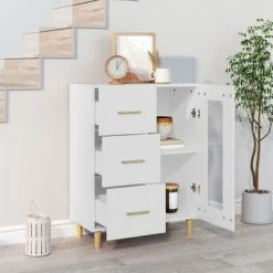 VidaXL Buffet Blanc 69,5x34x90 cm Bois d'ingénierie -Buffets & bahuts Soldes image 3 812204