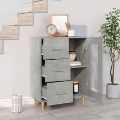 VidaXL Buffet Gris béton 69,5x34x90 cm Bois d'ingénierie -Buffets & bahuts Soldes image 3 812208