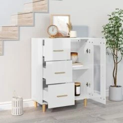 VidaXL Buffet Blanc brillant 69,5x34x90 cm Bois d'ingénierie -Buffets & bahuts Soldes image 3 812210