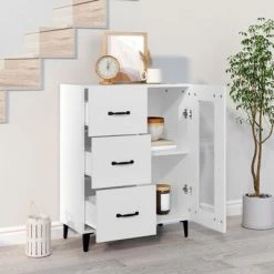 VidaXL Buffet Blanc 69,5x34x90 cm Bois d'ingénierie -Buffets & bahuts Soldes image 3 812213