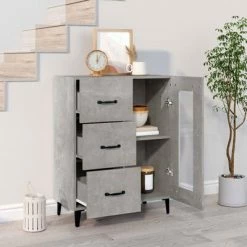 VidaXL Buffet Gris béton 69,5x34x90 cm Bois d'ingénierie -Buffets & bahuts Soldes image 3 812217