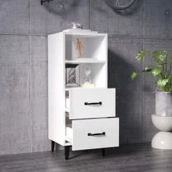 VidaXL Buffet Blanc brillant 34,5x34x90 cm Bois d'ingénierie -Buffets & bahuts Soldes image 3 812372