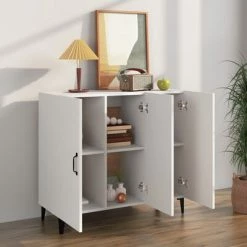 VidaXL Buffet Blanc 90x34x80 cm Bois d'ingénierie -Buffets & bahuts Soldes image 3 812501