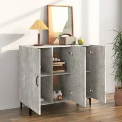 VidaXL Buffet Gris béton 90x34x80 cm Bois d'ingénierie -Buffets & bahuts Soldes image 3 812505