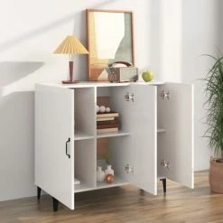 VidaXL Buffet Blanc brillant 90x34x80 cm Bois d'ingénierie -Buffets & bahuts Soldes image 3 812507