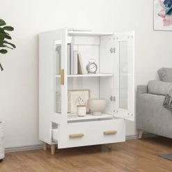 VidaXL Buffet Blanc brillant 70x31x115 cm Bois d'ingénierie -Buffets & bahuts Soldes image 3 812552