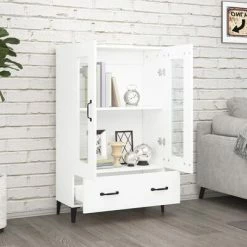 VidaXL Buffet Blanc 70x31x115 cm Bois d'ingénierie -Buffets & bahuts Soldes image 3 812555