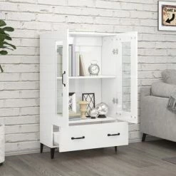 VidaXL Buffet Blanc brillant 70x31x115 cm Bois d'ingénierie -Buffets & bahuts Soldes image 3 812561