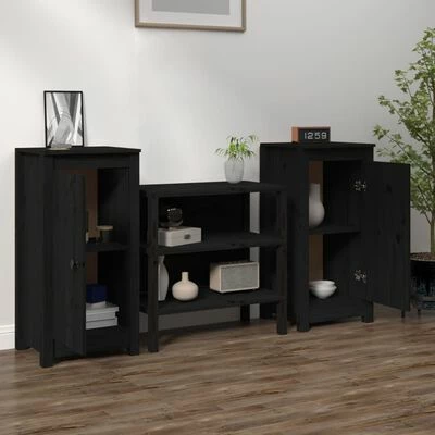 VidaXL Buffets 2 pcs Noir 40x35x80 cm Bois massif de pin 3 VidaXL Buffets 2 pcs Noir 40x35x80 cm Bois massif de pin – Image 3