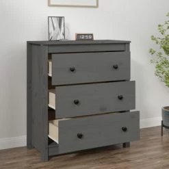 VidaXL Buffet Gris 70x35x80 cm Bois massif de pin -Buffets & bahuts Soldes image 3 813736