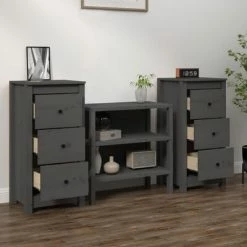 VidaXL Buffets 2 pcs Gris 40x35x80 cm Bois massif de pin 8 VidaXL Buffets 2 pcs Gris 40x35x80 cm Bois massif de pin -Buffets & bahuts Soldes image 3 813744