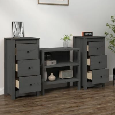 VidaXL Buffets 2 pcs Gris 40x35x80 cm Bois massif de pin 3 VidaXL Buffets 2 pcs Gris 40x35x80 cm Bois massif de pin – Image 3